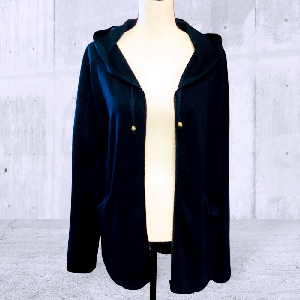 SAGA Women's Long Sleeve Jacket w Hood Mixed Media Contrasting Fabric Blue Size3